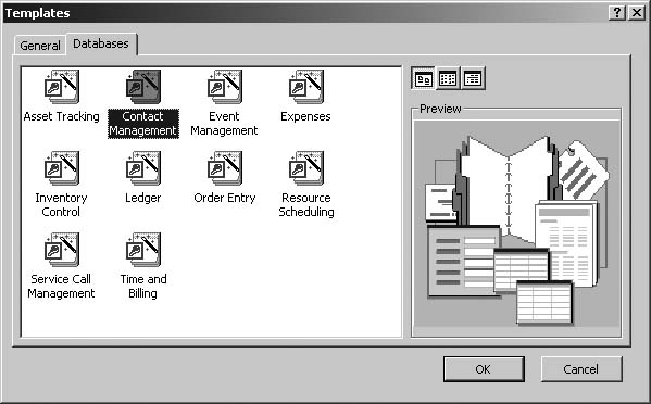 Access comes with templates for common database applications that you can customize with the Database Wizard.