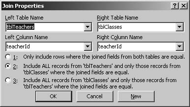 To change an inner join into an outer join, right-click on the join line and open its properties dialog. The second option makes it a left join, the third option makes it a right join.