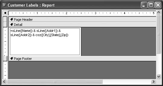 To exercise maximum control over a label’s format, use a single text box to hold all the address info, and then apply functions to that box.