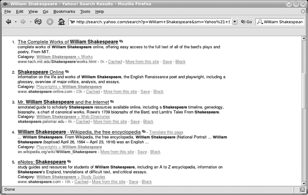 Searching the Web for “William Shakespeare”