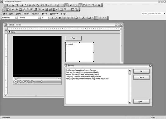 Form design with Windows Media Player