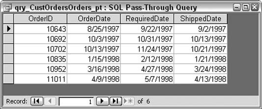 Data returned from SQL Server via a stored procedure