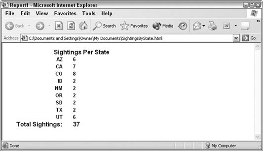 Viewing the exported data in a web browser