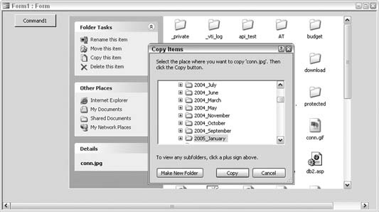 Selecting the local directory to save the copied file