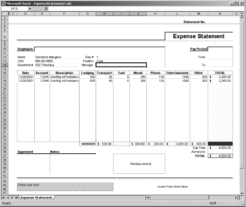 Expense report spreadsheet