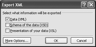 The Export XML dialog box