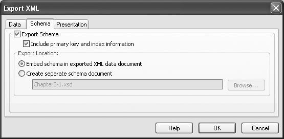 More options for exporting XML data