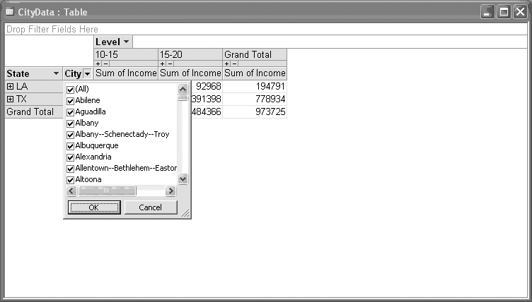 Choosing information for your PivotTable