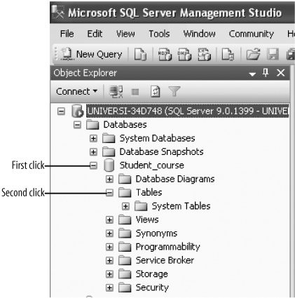 System tables in the Student_coursedatabase