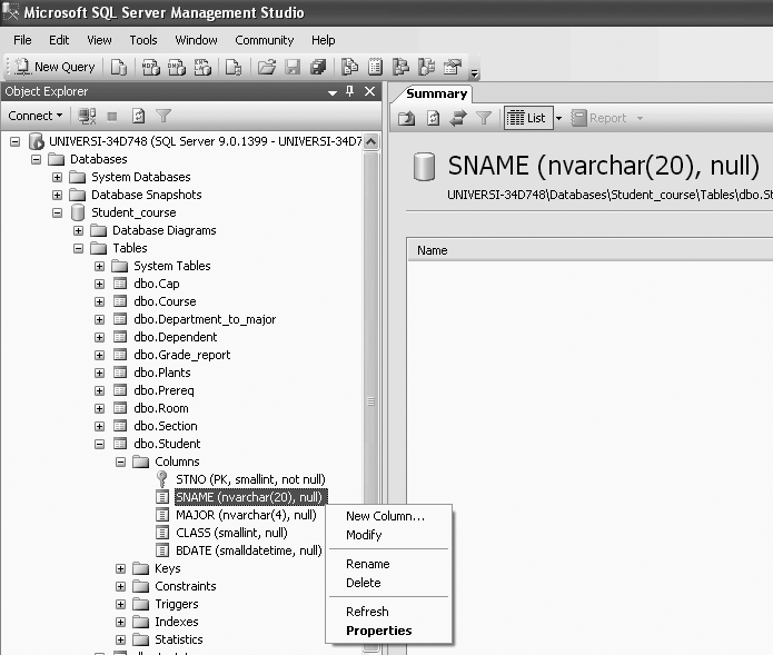 Modifying the column definition