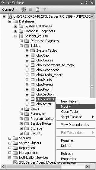 Modifying/viewing the table definition