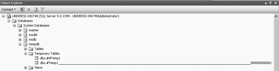 Viewing the global temporary table from the Object Explorer