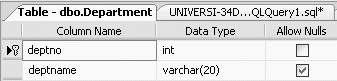 Table definition of Department table