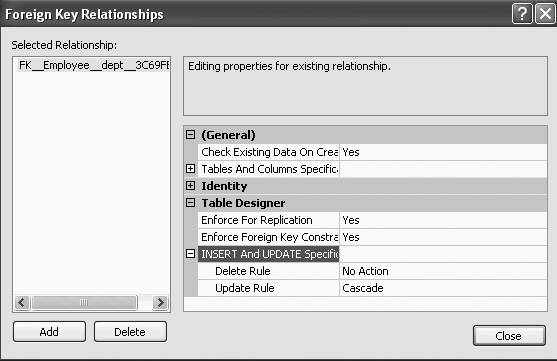 Setting the ON DELETE and ON UPDATE together