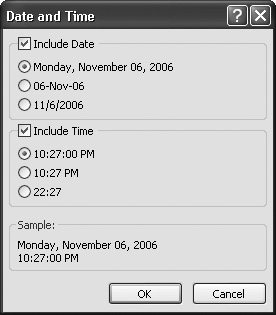 When adding date information, you can choose whether to include the date, the time, or both. You also pick the format. Once you’ve added the date information, you can change the font, borders, and colors, as with any other report element.