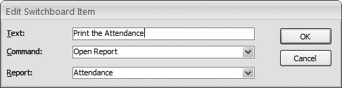 This command launches the Attendance report. From the Command drop-down menu, pick the action you want the command to perform.