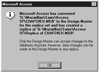 This dialog box appears after successful replication of a database.