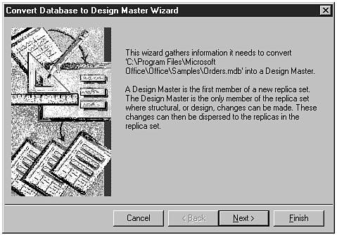 Launching the Convert Database to Design Master Wizard.