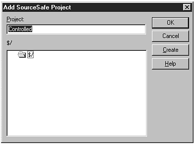 Use the Add SourceSafe Project dialog box to select a project name.