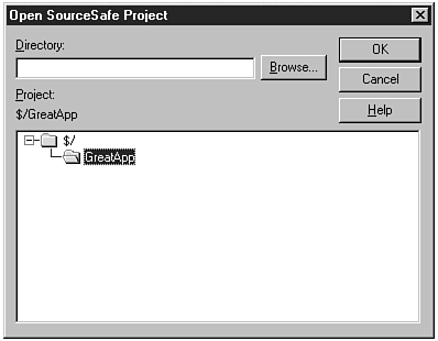In the Open SourceSafe Project dialog box, you select a project used to create a local database copy.