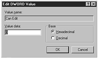The Edit DWORD Value dialog box.