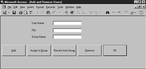 This form enables administrative users to add and remove users.