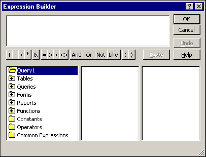 The Expression Builder makes it easier for you to create expressions in your query.