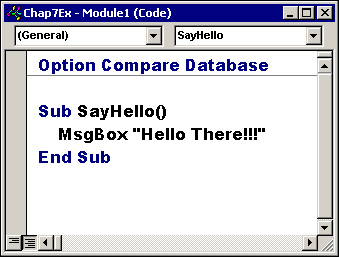 An example of a user-defined subroutine called SayHello.