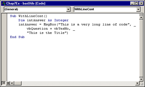 The line continuation character is used to improve the readability of a long line of code.