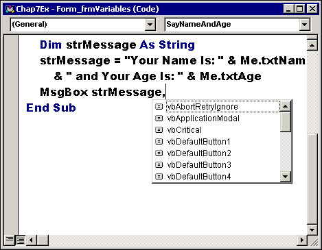 A list of constants for the vbMsgBoxStyle parameter.