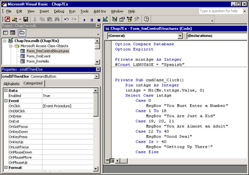 The Properties window showing the properties of a command button displayed categorically.