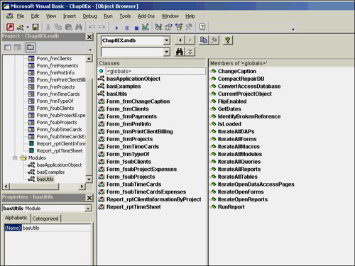 The Object Browser dialog box with the database object selected.
