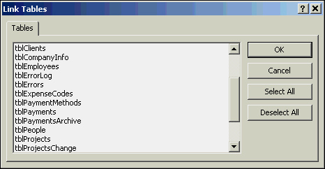 The Link Tables dialog box.
