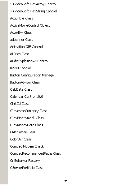 The More Controls tool shows you all the ActiveX controls registered on your system.
