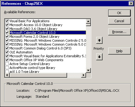 Use the References dialog box to add and remove library references.