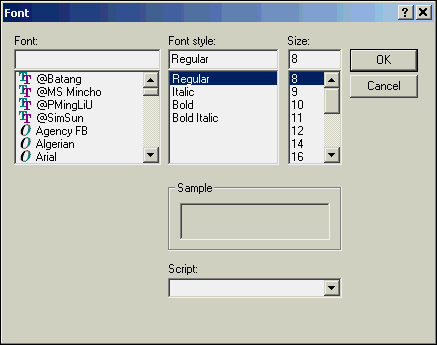 The Font part of the common dialog box allows you to set several font properties at one time.