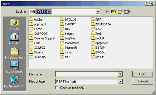 The Open common dialog box not only lets you specify which files to open, but also allows you to navigate around your computer and network.
