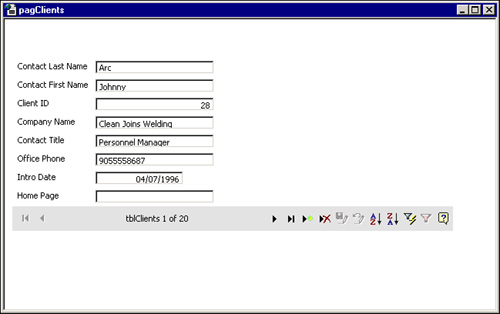 A completed data access page in Page view.