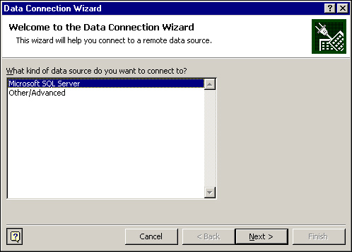 The Data Connection Wizard walks you through the steps to create an ODC file.