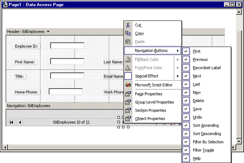 The Navigation menu allows you to customize the functionality of the Navigation control.