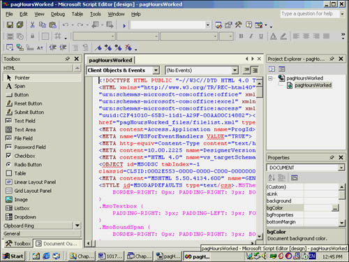 The Microsoft Script Editor allows you to write code in response to events generated within your data access pages.