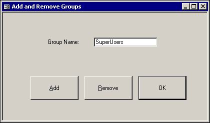This form enables administrative users to add and remove groups.