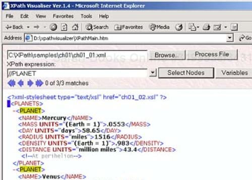 Using XPath Visualiser to apply an XPath expression.