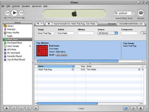 An iTunes search URL for a specific song results in the song being selected in iTunes.