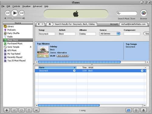 Clicking a song on the transformed web page takes you to the song in the iTunes music store.