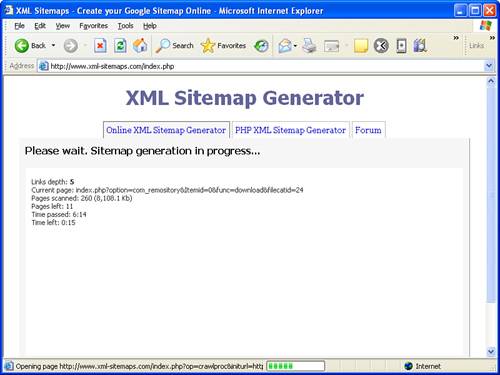 It’s pretty interesting just watching a Sitemap generation tool crawl your site and count the number of pages, along with their sizes.