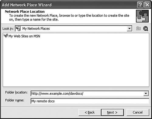 Adding a network place in Microsoft Office.