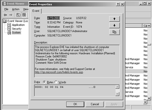 Entry in Event Viewer.