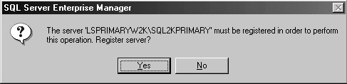 Error message if the primary is not registered in Enterprise Manager.