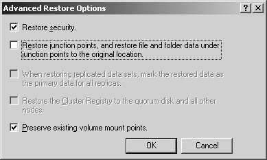 Advanced Restore Options dialog box.